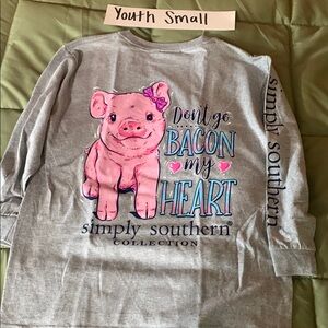 2/$25 Simply Southern Gray and Pink Long Sleeve Tee with Pig Graphic